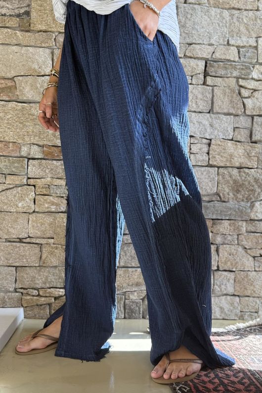 Rustic Nature Bubble Cotton Split Kick Pant Washed Navy